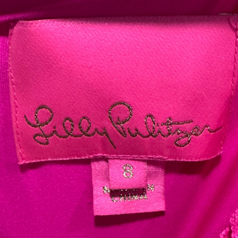 Lilly Pulitzer Cecelia Dress in Pink Tango Bungalow Blossom Lace Sz 8 - Picture 11 of 16